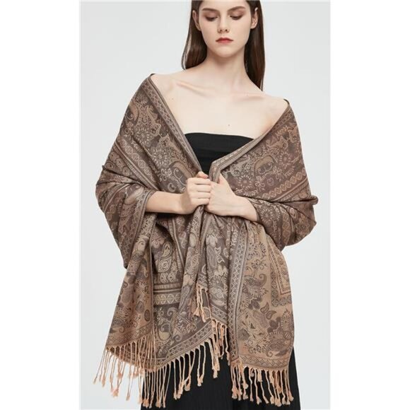 Pashmina Shawl Wrap with Ethnic Brown - Picture 5 of 6